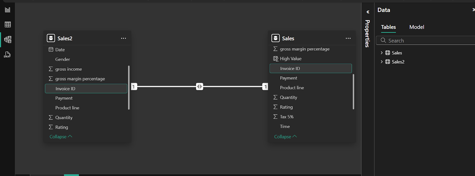 Image showing the relationship between Sales and Sales2 table.