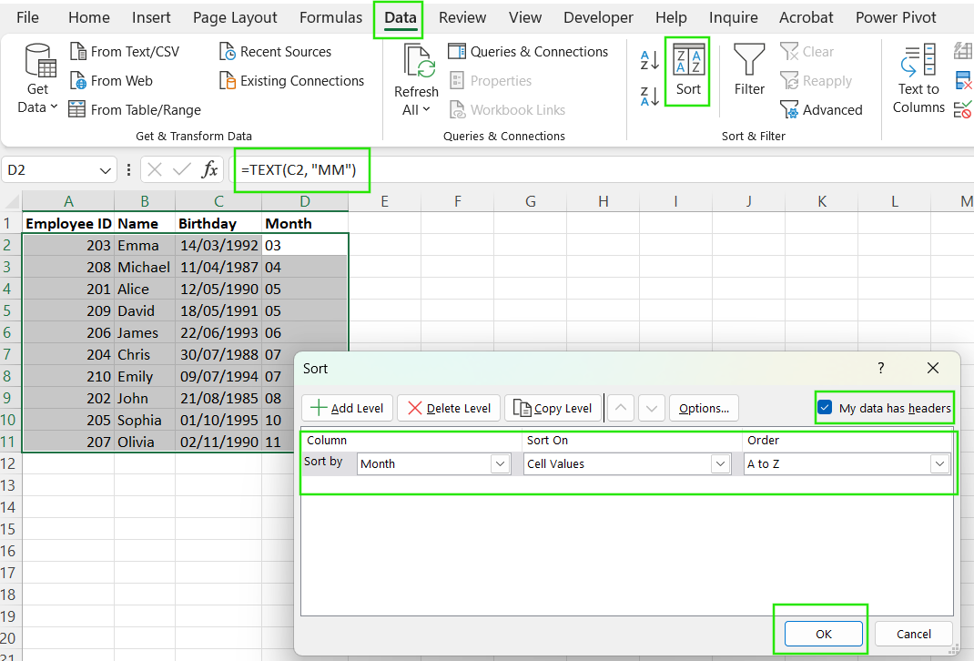 Comment trier par mois dans Excel.