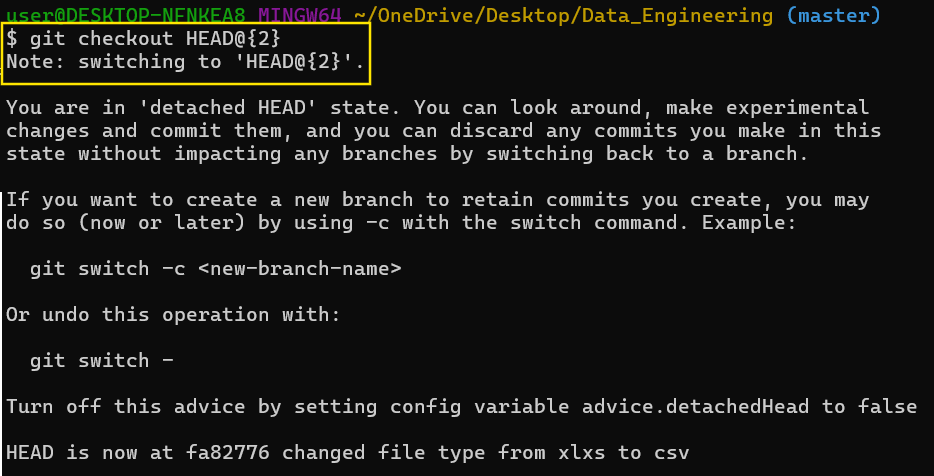 Using git checkout to track past changes.