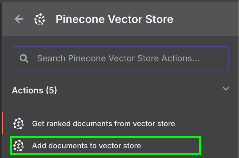 Creating the Pinecone node in n8n