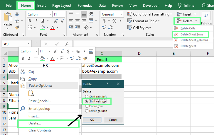 Excluir linhas em branco no Excel.