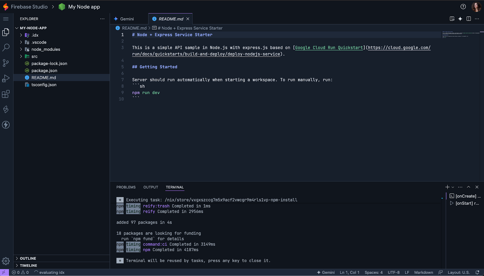 Generated template in firebase studio