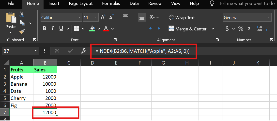 Beispiel für INDEX MATCH in Excel.