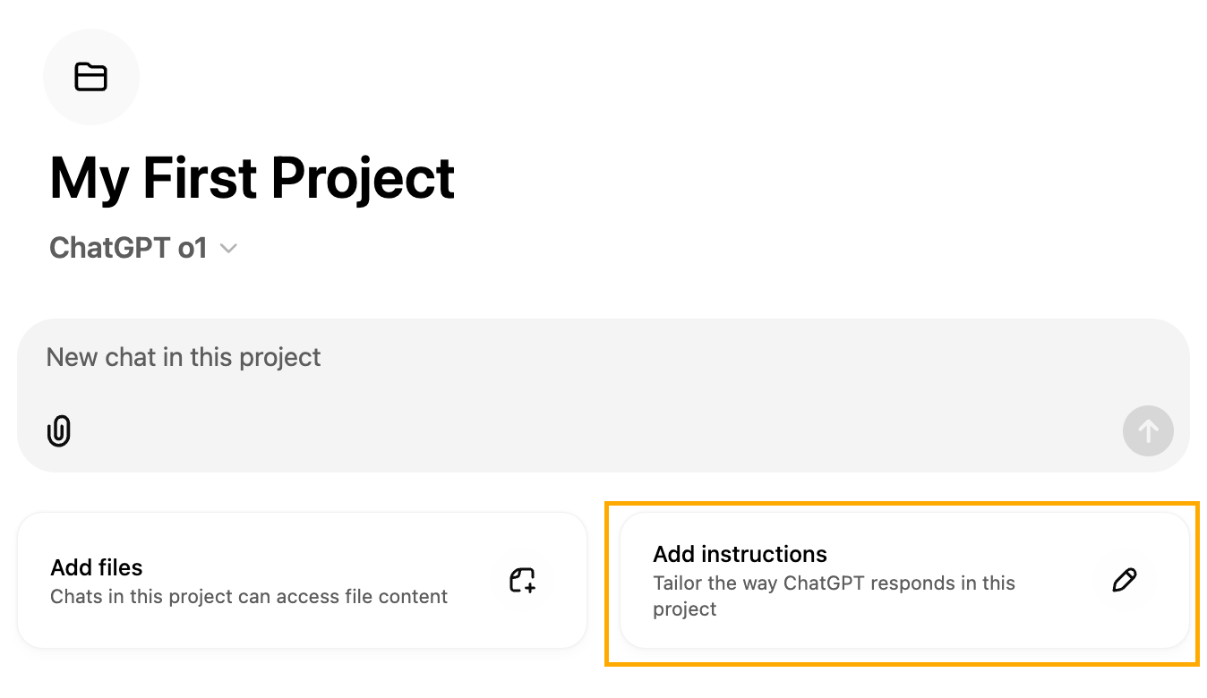 Setting custom instructions on a ChatGPT project.
