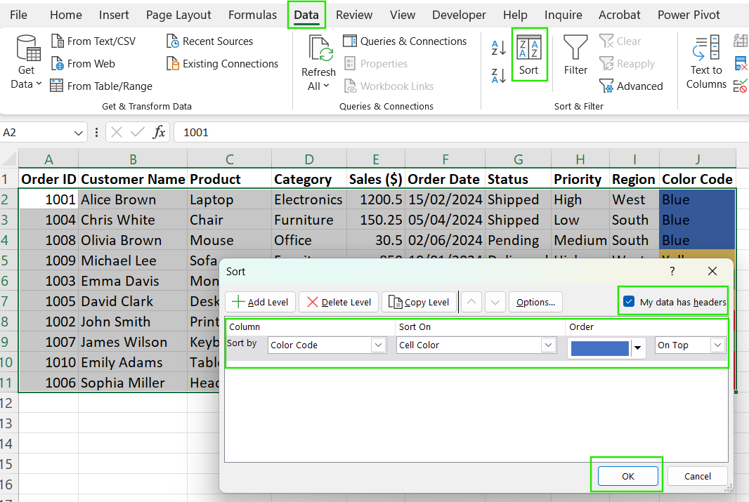 Comment trier par couleur dans Excel.