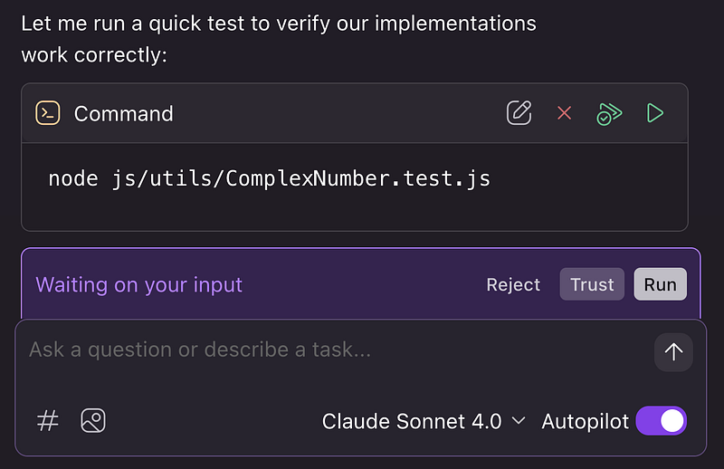 Interface d'approbation des commandes du terminal Kiro IDE affichant les options Modifier, Rejeter, Exécuter et Exécuter et approuver.