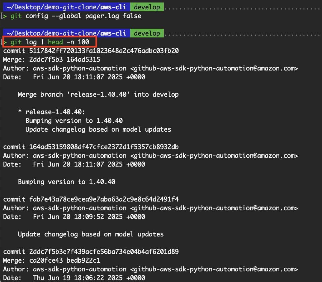 View the entire commit history from the cloned repository