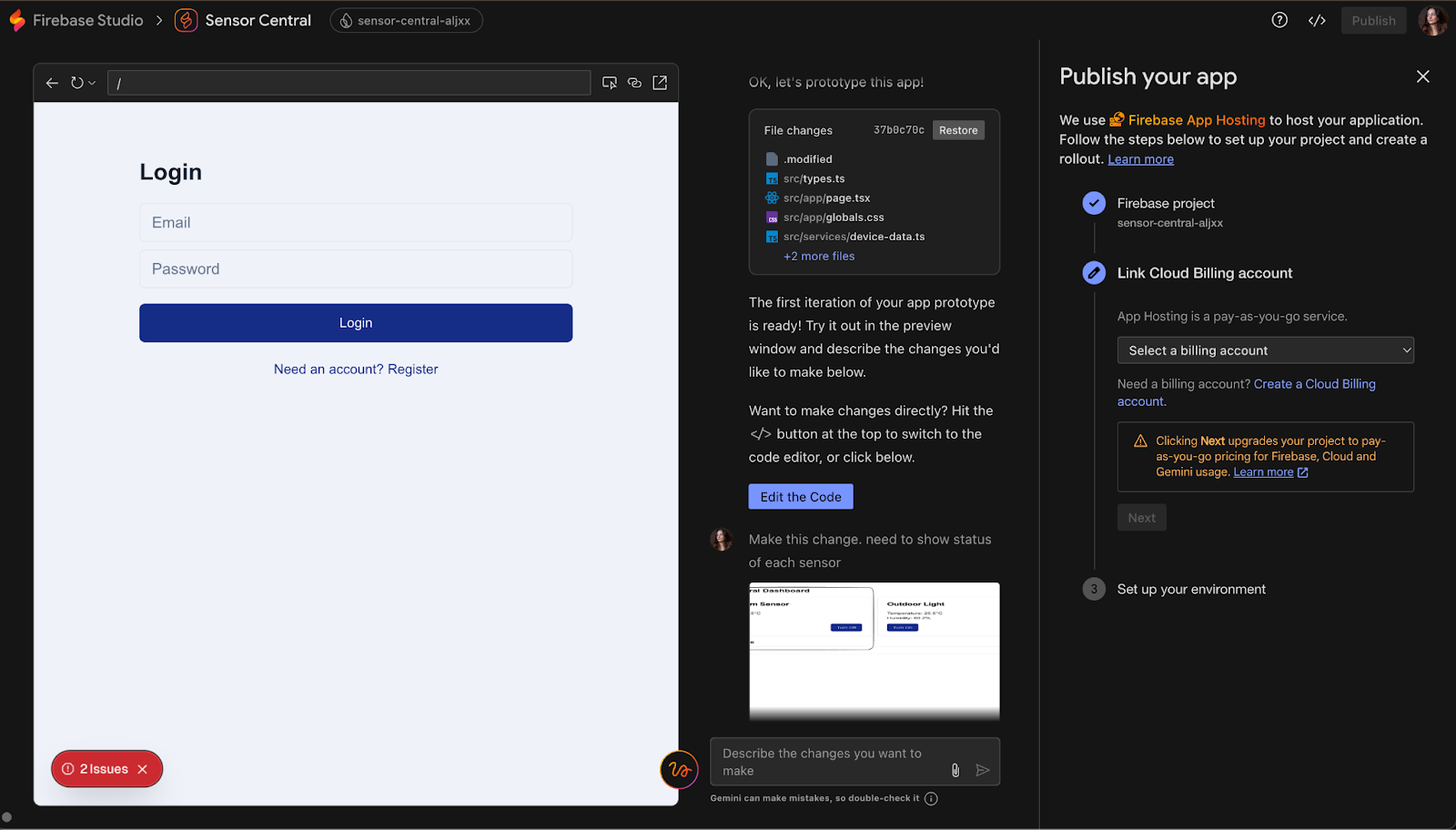 Publishing app in firebase studio