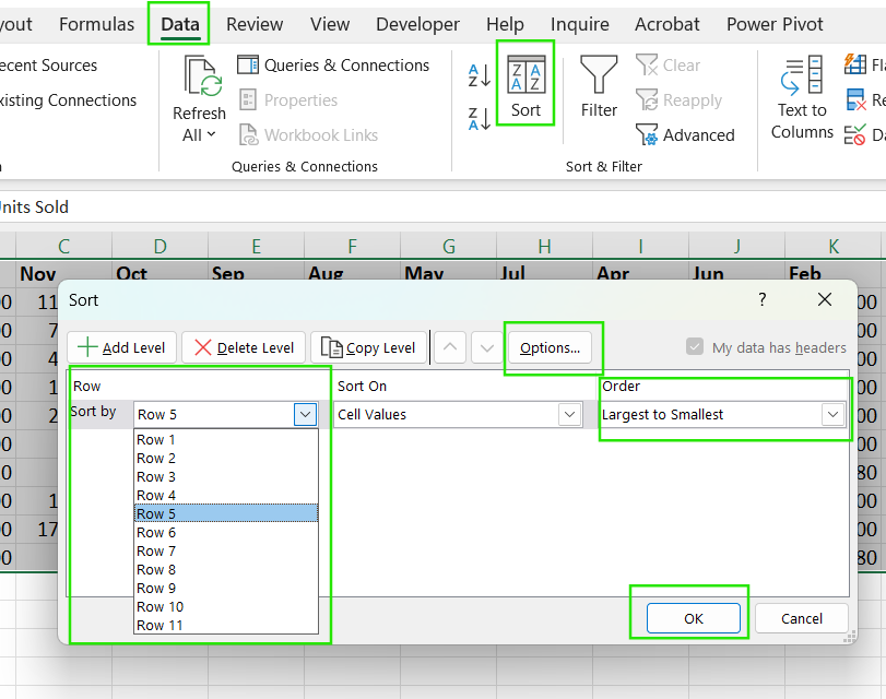 Comment trier horizontalement dans Excel.