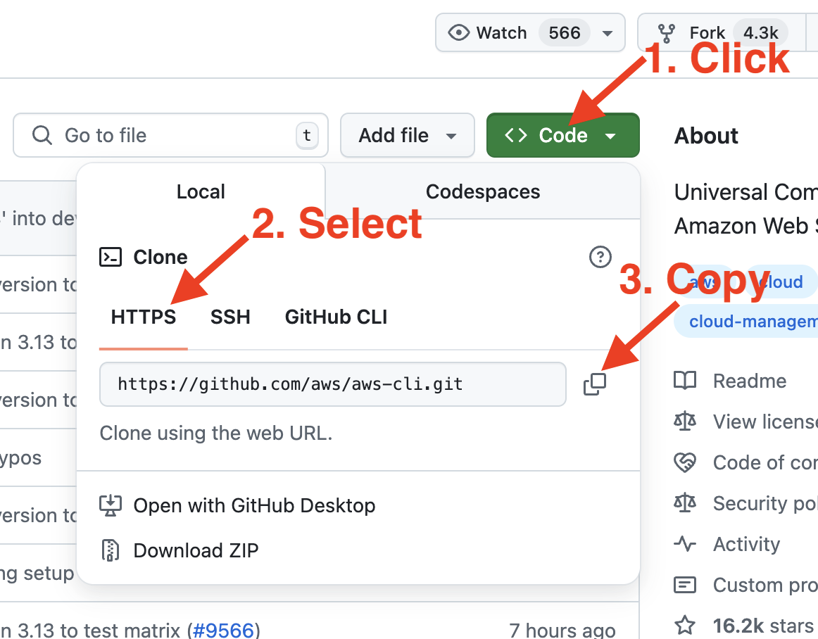 Obtain the HTTPS URL of a repository on GitHub
