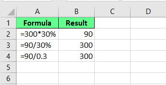 Dividieren einer Zahl durch die Prozentzahlen in Excel