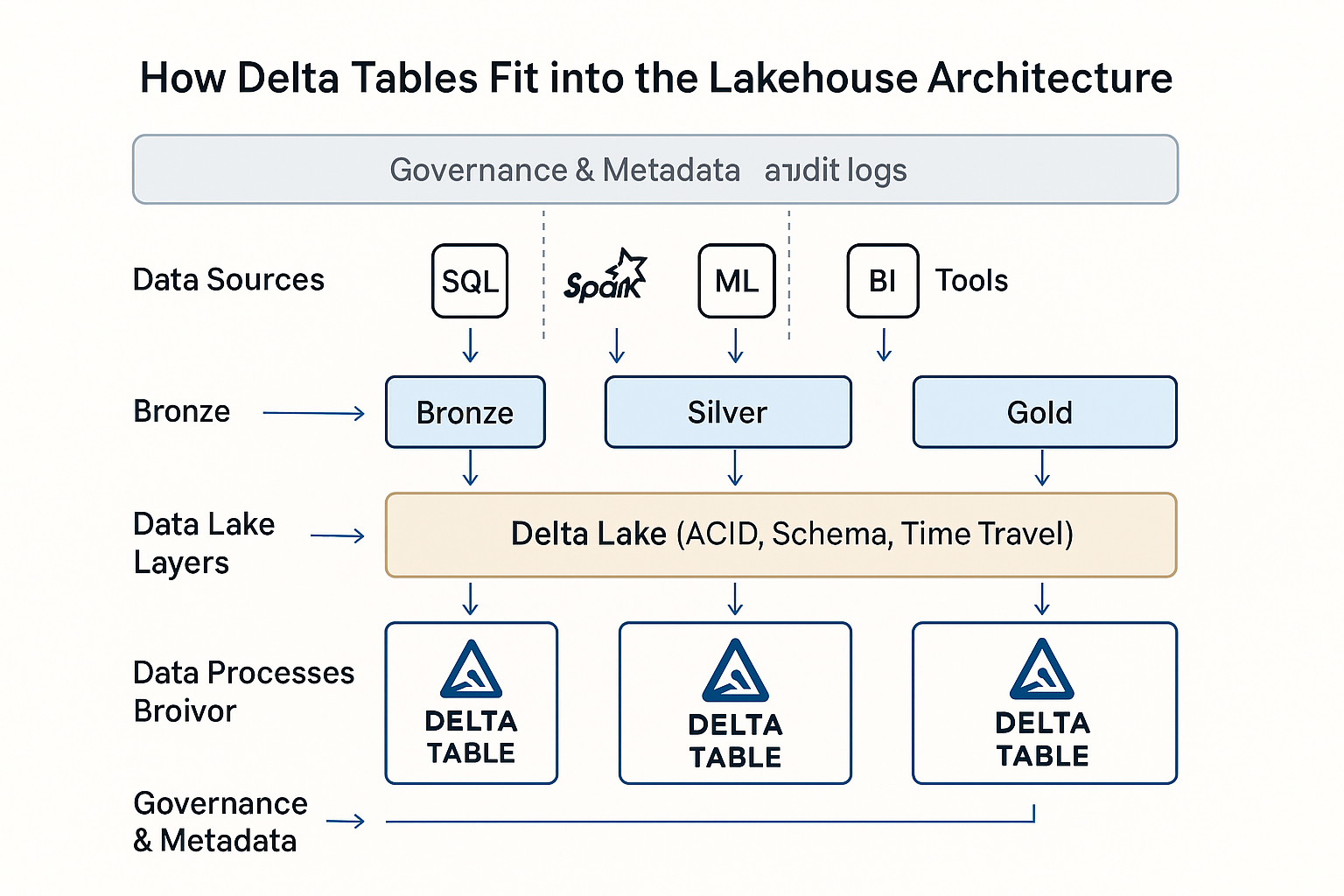 Tabelas delta na arquitetura Lakehouse da Databricks.