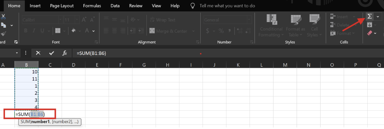 Applying AutoSum on a column in Excel