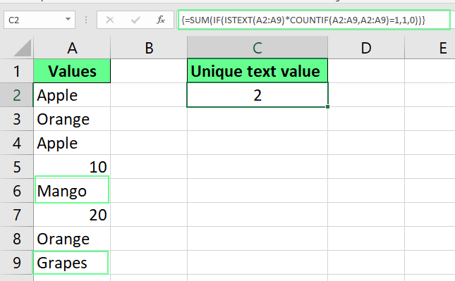 Compter les valeurs de texte uniques dans Excel.