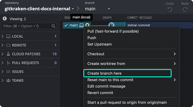 Interfaz de usuario de Gitkraken