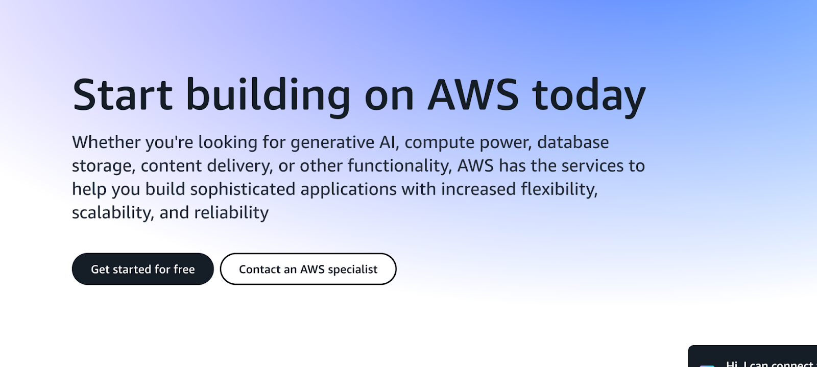 Botão “Comece gratuitamente” na AWS