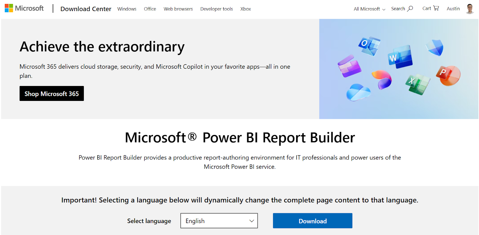 Pantalla del Generador de informes de Power BI