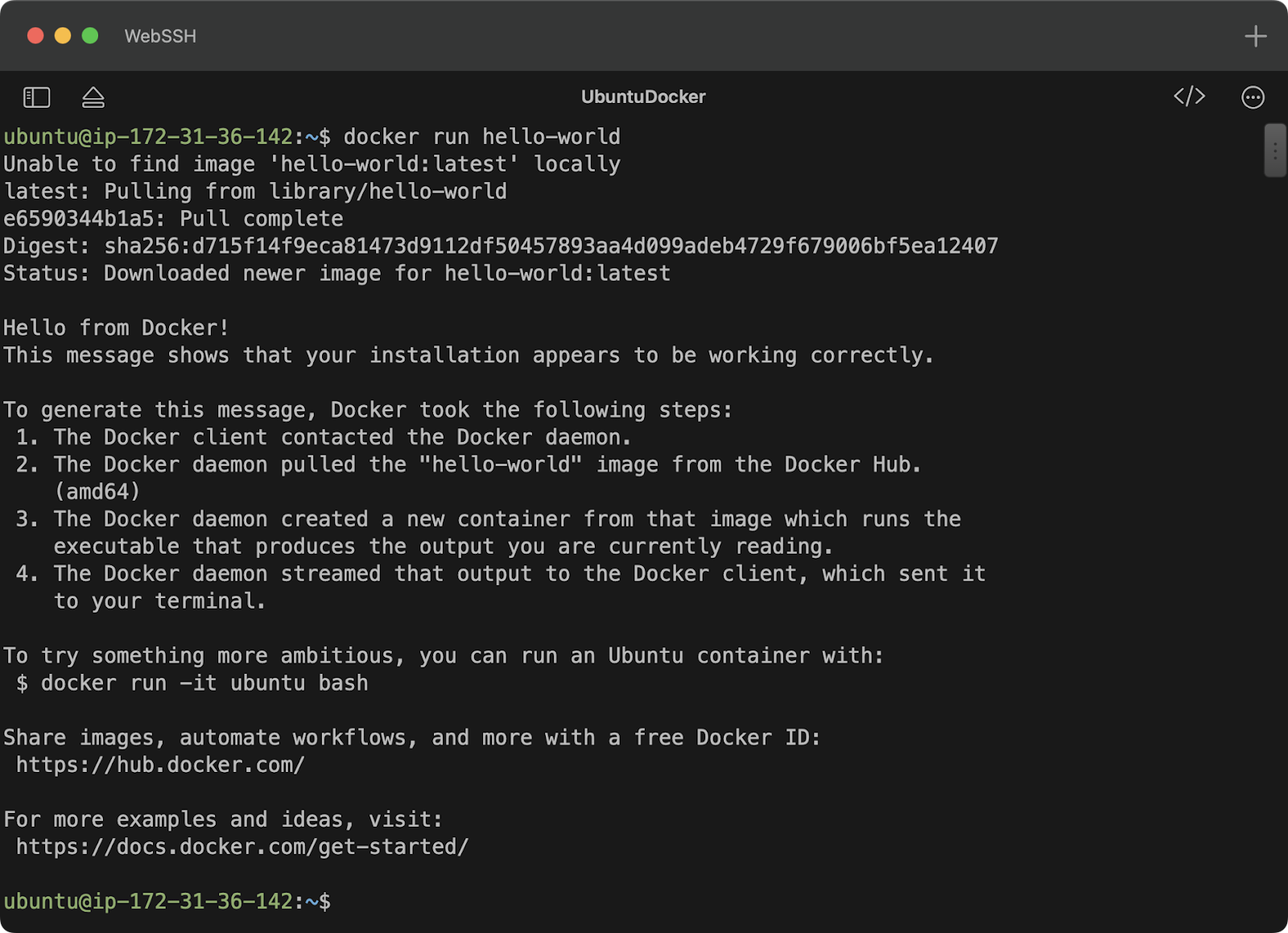 Docker hello world example