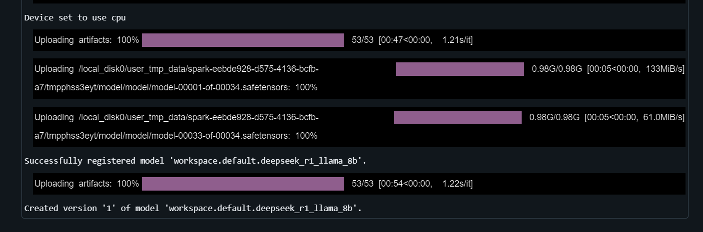 Registrando o modelo DeepSeek R1 no registro de modelos.
