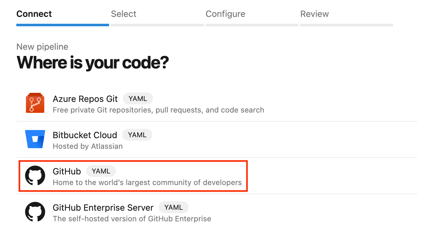 Select GitHub as the source for your new pipeline.

This action helps you connect your GitHub repository to Azure DevOps, streamlining collaboration and automation.