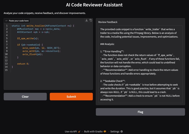 AI code review assistant example