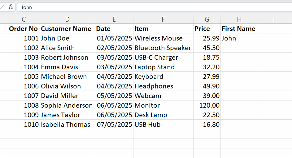 Using Excel Flash Fill to autofill cells.
