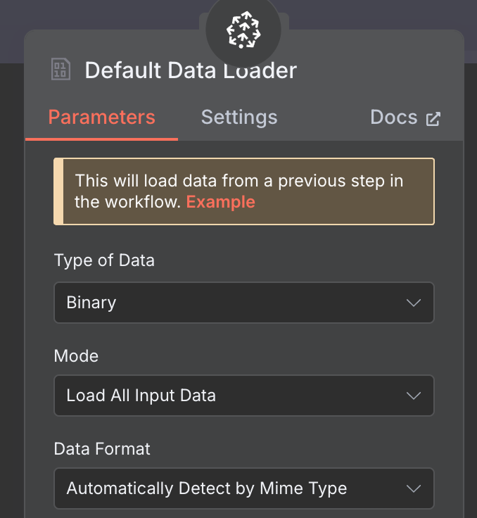 Configuration of the Pinecone data loader in n8n