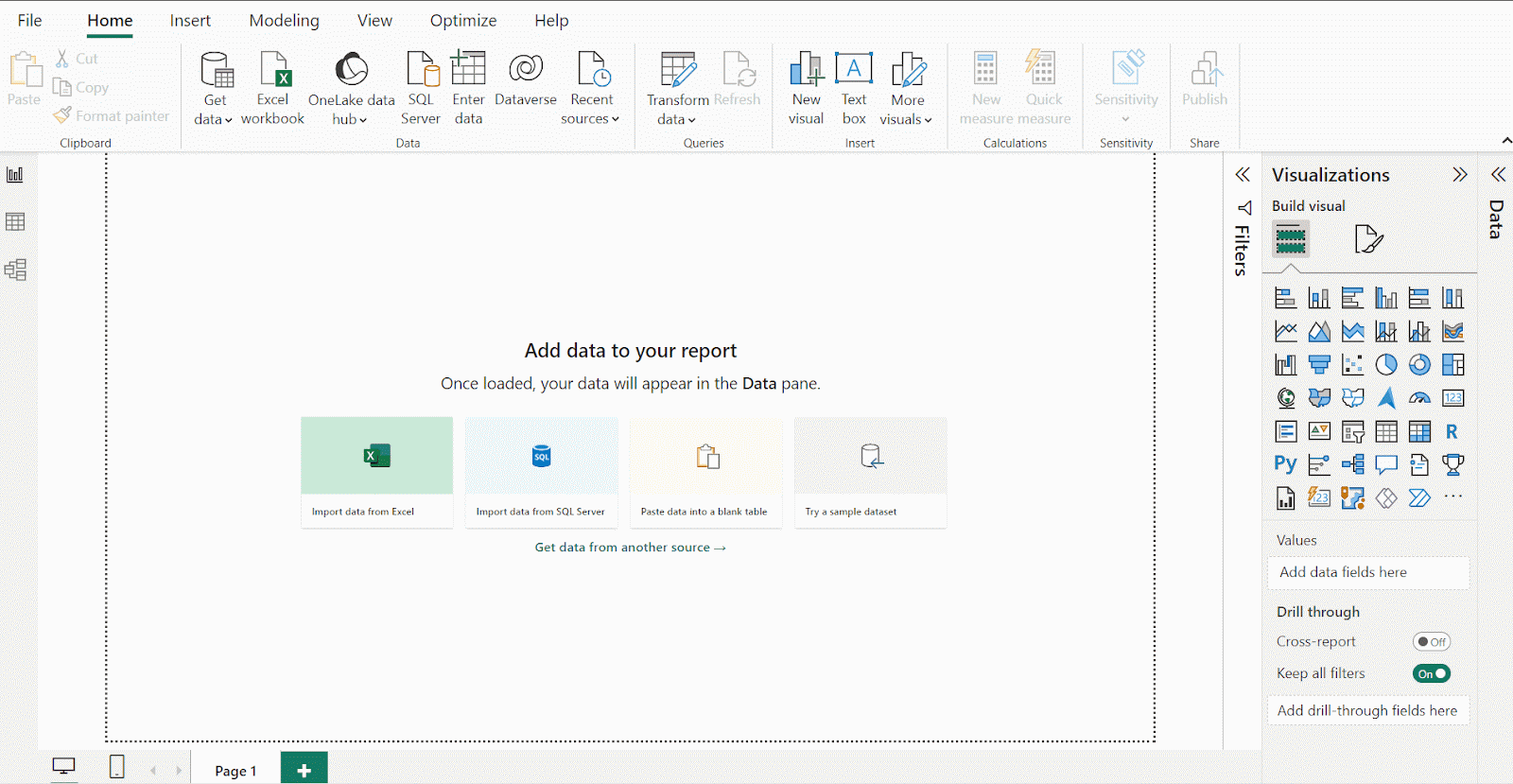 GIF showing how to import a CSV into Power BI