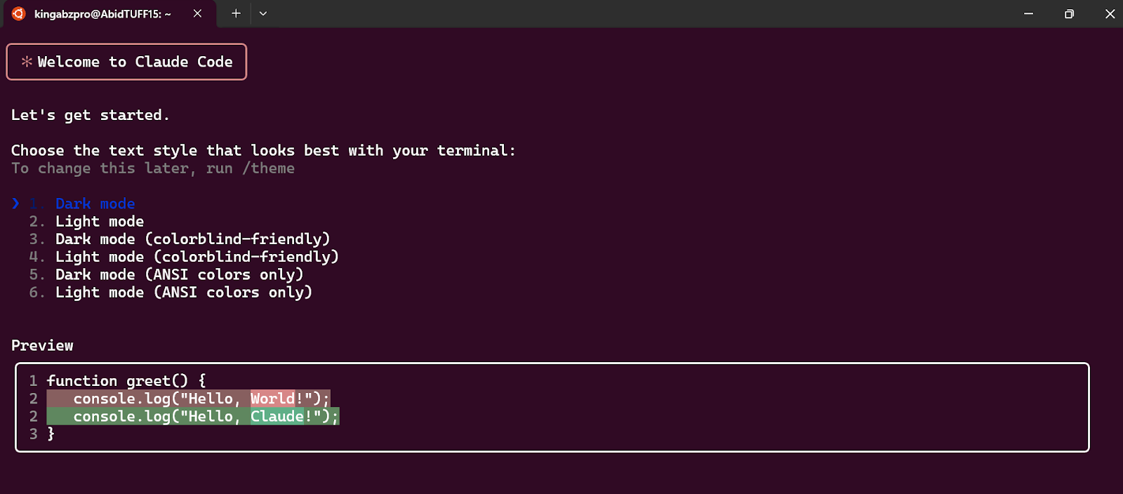 Setting up the Claude code interface