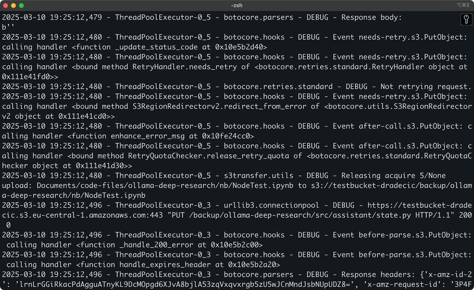 Running sync in debug mode