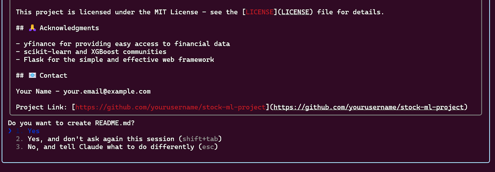 Claude Code asking for permission to create a README.md file