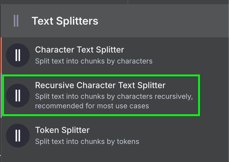 Adding a text splitter node