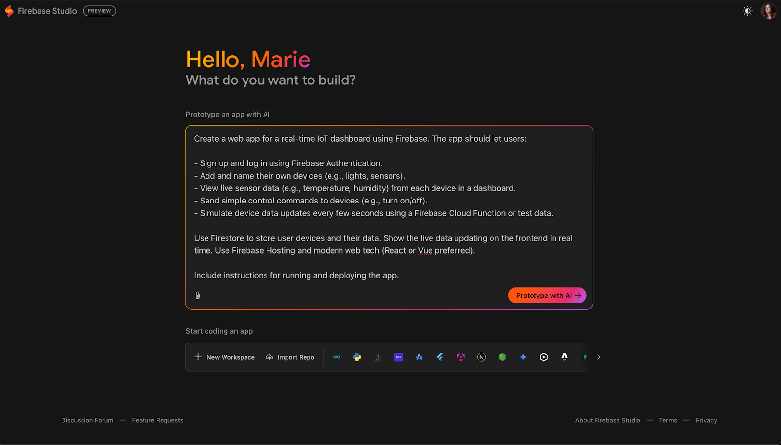 testing firebase studio with a prompt