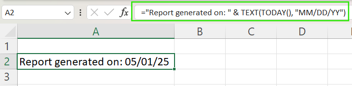 Función TEXT de Excel con concatenación