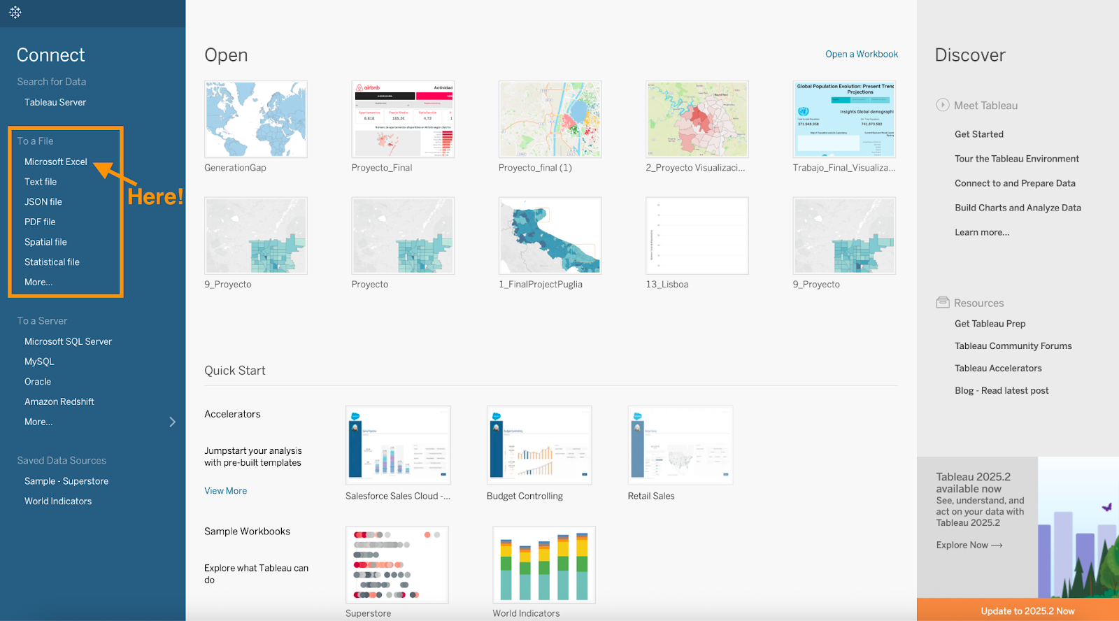 Screenshot der Tableau-Oberfläche mit Verbindungen