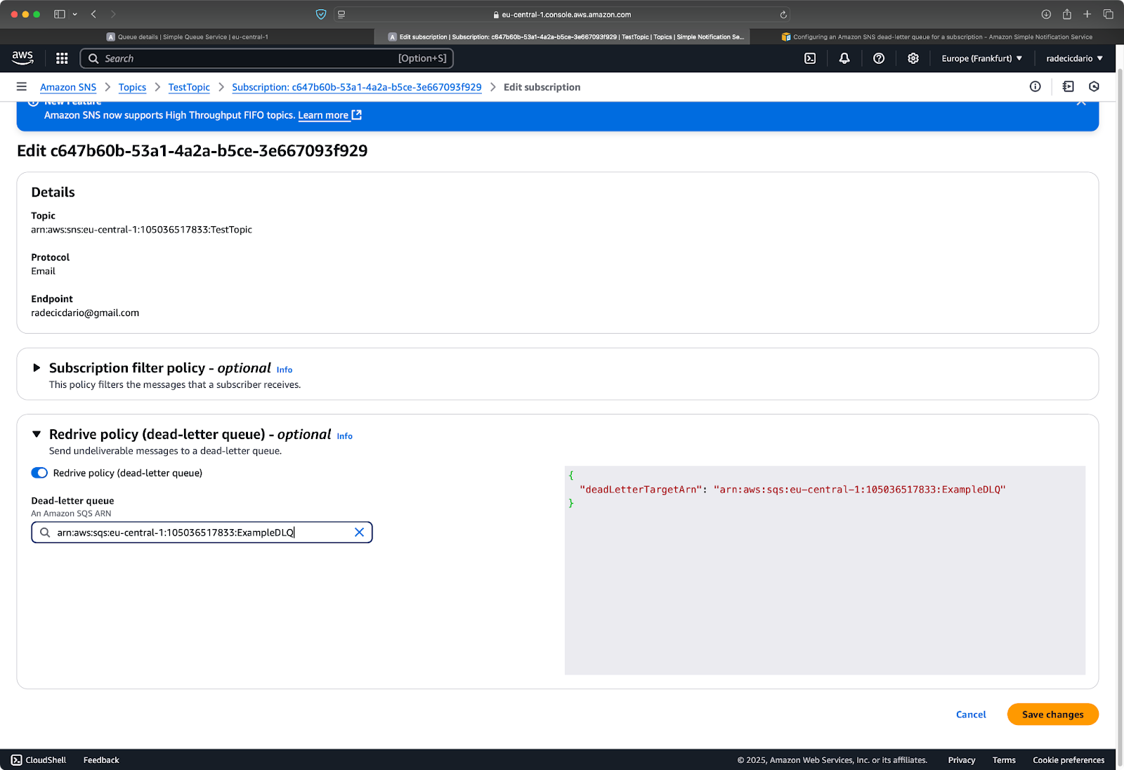 Image 23 - Adding redrive policy to the SQS queue