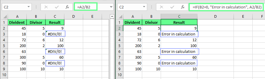 Behandlung des Fehlers #DIV/0! mit der IF()-Funktion in Excel