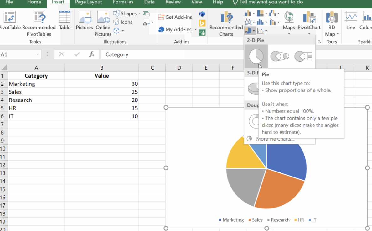 Criando um gráfico de pizza no Excel
