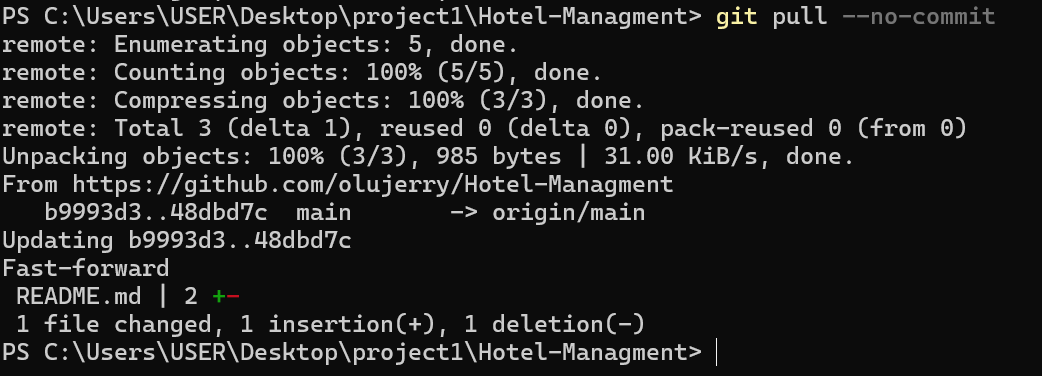 git pull no commit example