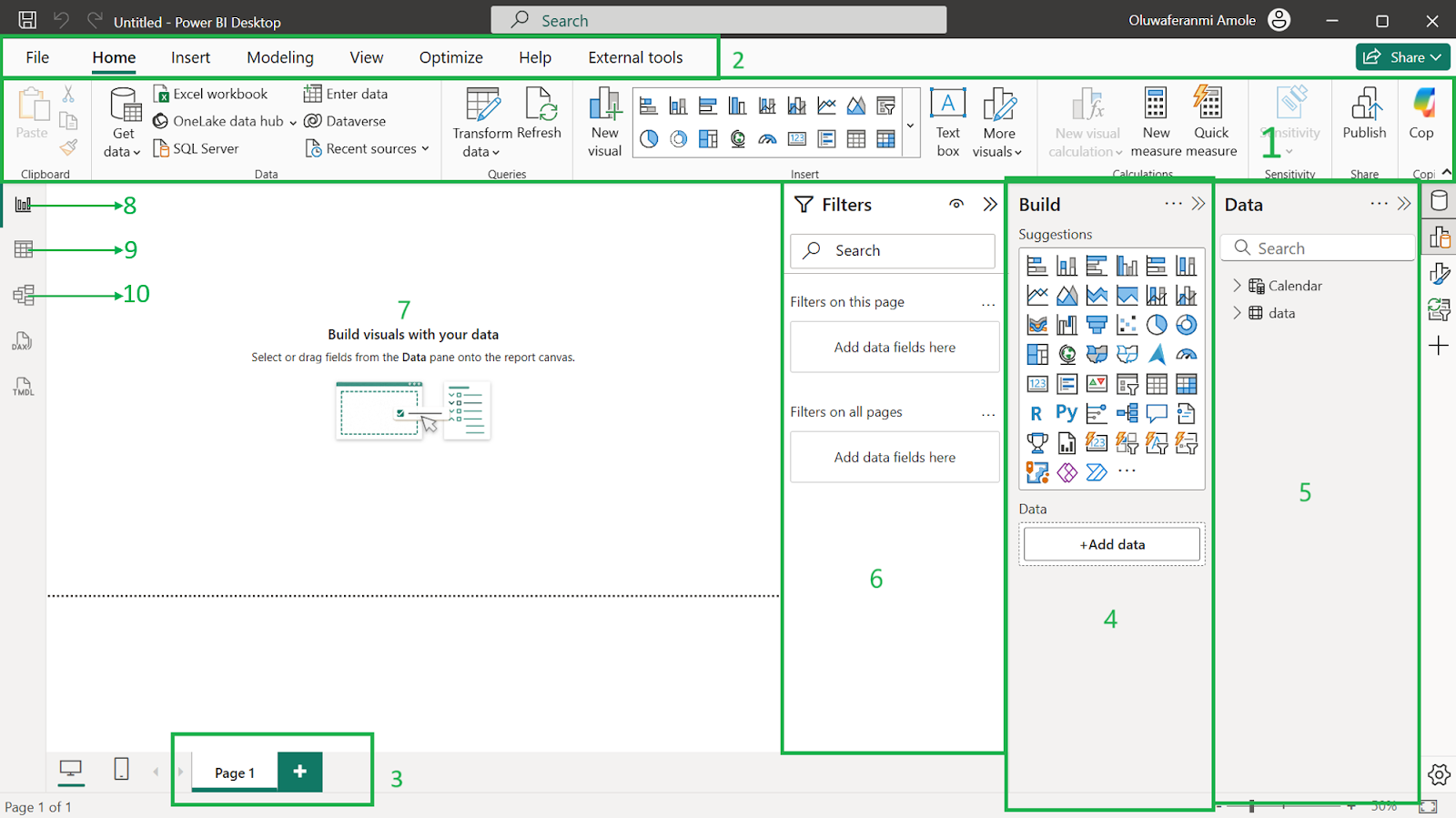 Partes de la interfaz de escritorio de Power BI