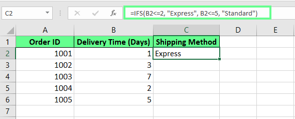 Aplique a fórmula IFS() em uma célula no Excel.