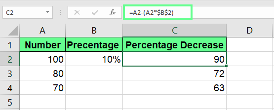 Soustrayez des nombres d'un pourcentage dans Excel.