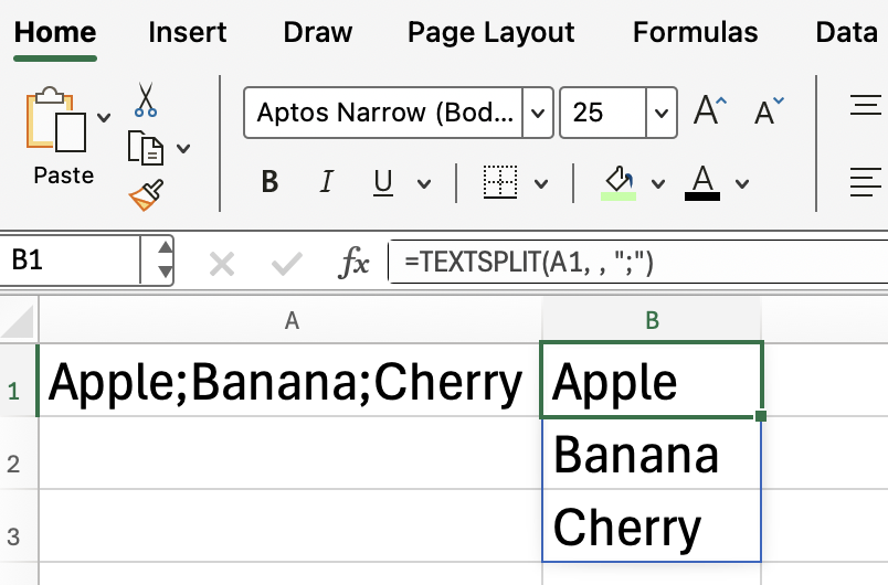 Excel TEXTSPLIT() Text in Zeilen aufteilen
