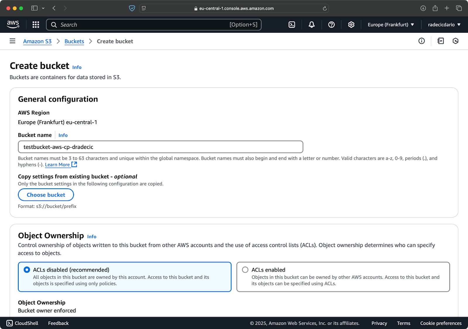 Imagem 6 - Criação de um balde do AWS