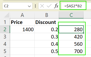 Exemple de référence absolue dans Excel.