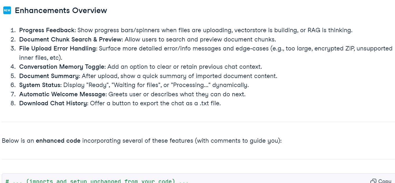 The GPT-4.1 model provided context-aware suggestions for improving the code