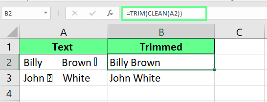 Entferne nicht druckbare Zeichen mit den Funktionen TRIM und CLEAN in Excel.