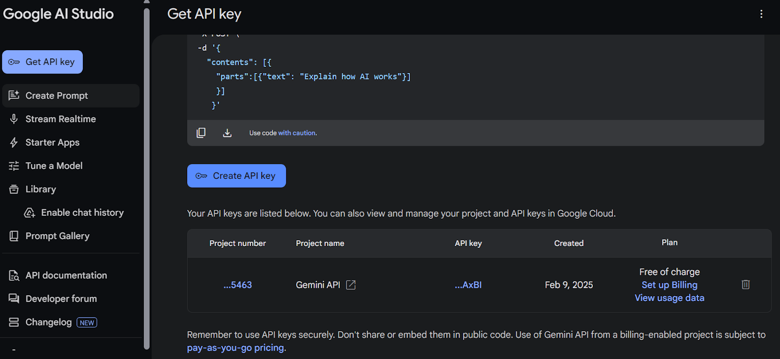 Google Studio Generate API key