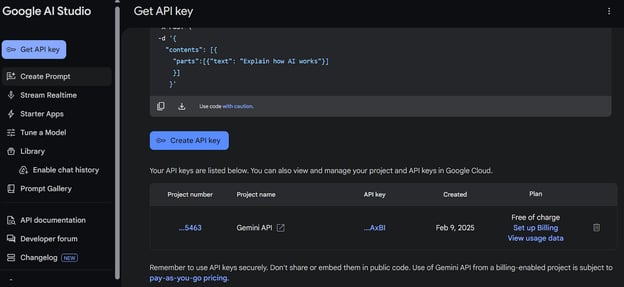 Google Studio Generate API key
