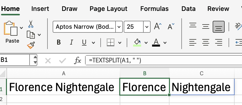 Excel TEXTSPLIT() – Einfaches Beispiel